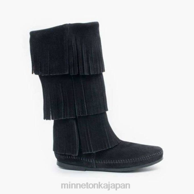 履物 Minnetonka 3層フリンジブーツ 黒 女性 4RXJ1