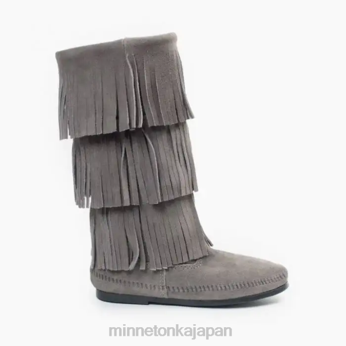 履物 Minnetonka 3層フリンジブーツ グレー 女性 4RXJ3