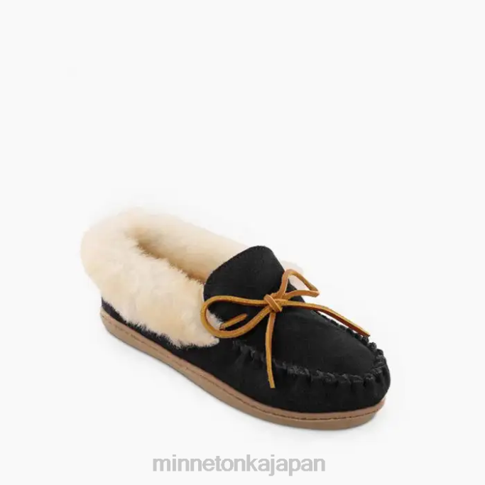 履物 Minnetonka アルパインシープスキンモック 黒 女性 4RXJ224