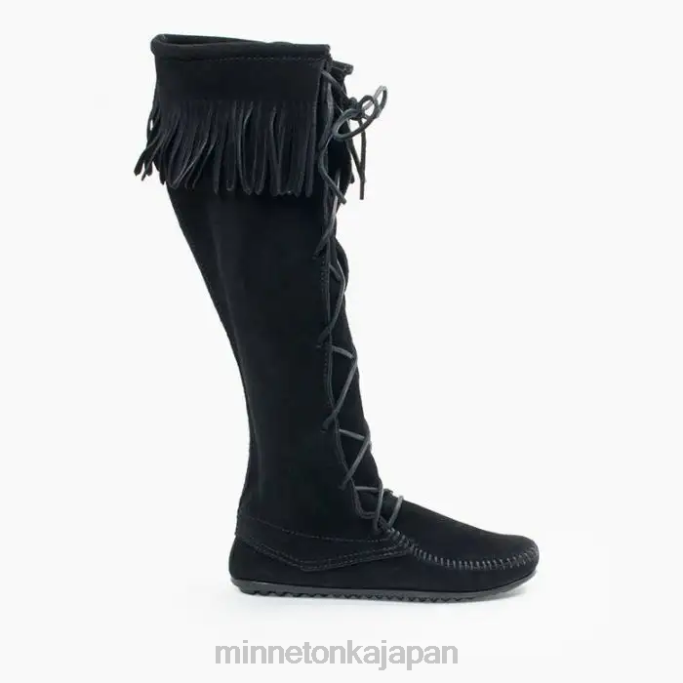 履物 Minnetonka フロントレースニーハイブーツ 黒 女性 4RXJ24