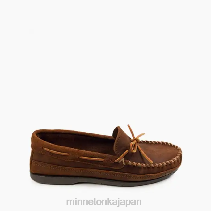 履物 Minnetonka エッセンシャルハードソールモック 茶色のラフ 男性 4RXJ339